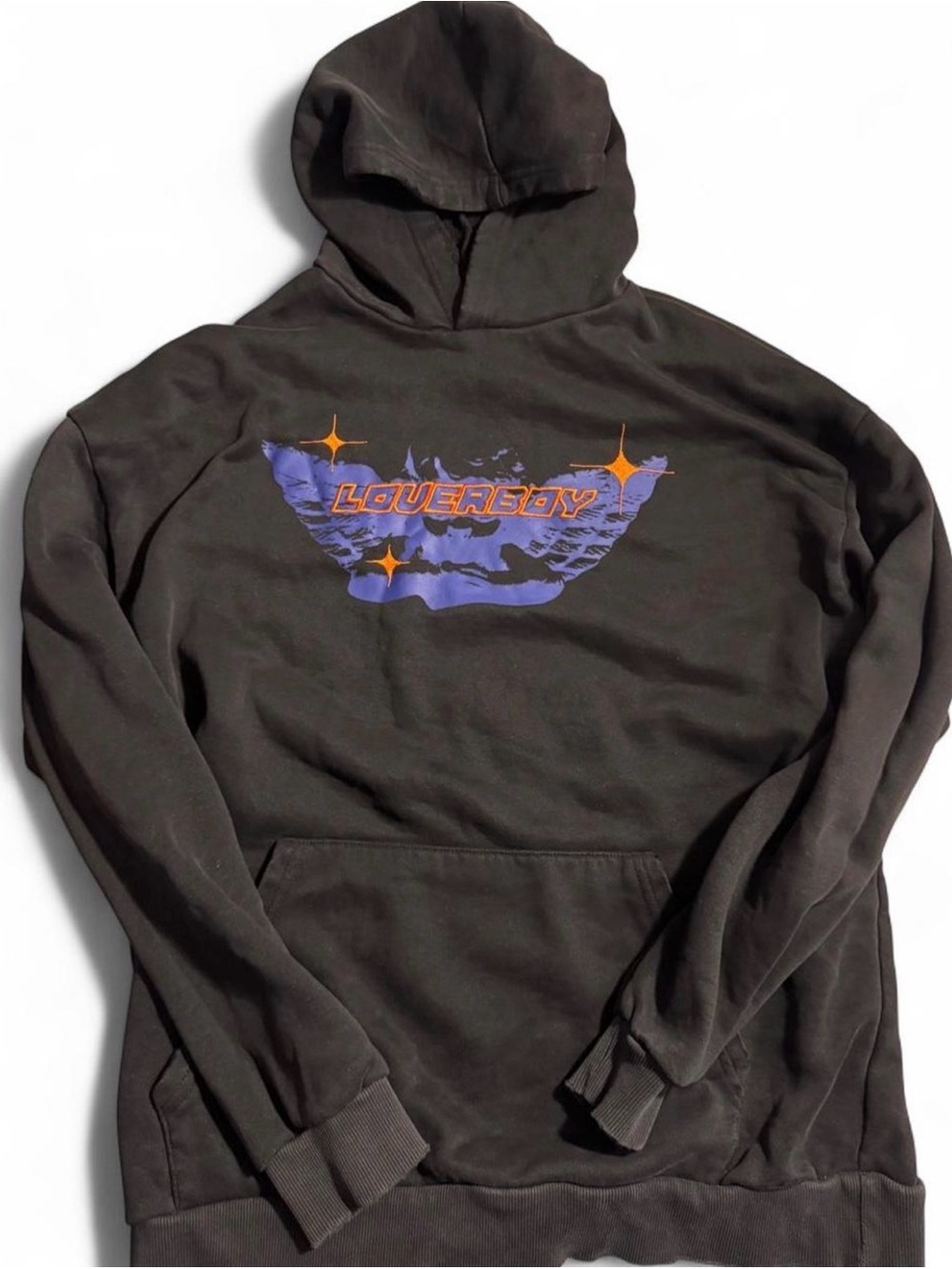 Fashion Nova Black Hoodie with Purple and Orange Graphic
